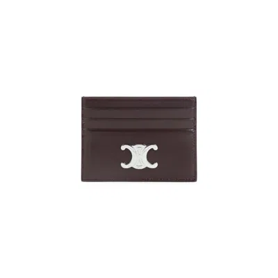 Celine Burgundy Triomphe Calfskin Card Holder In Red
