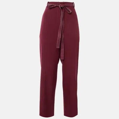 Pre-owned Celine Burgundy Wool Belted Trousers M