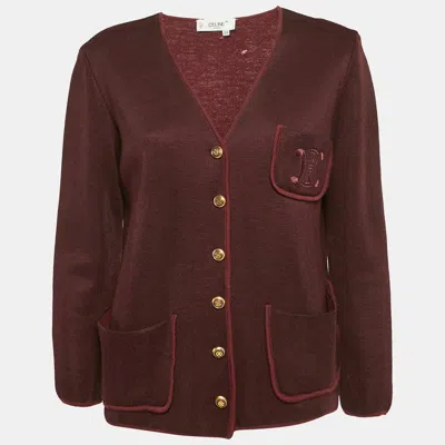 Pre-owned Celine Burgundy Wool Button Front Cardigan M