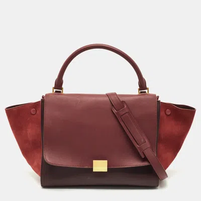 Pre-owned Celine Burgundy/red Leather And Suede Medium Trapeze Top Handle Bag