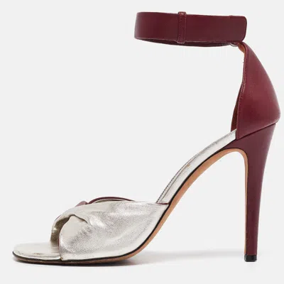 Pre-owned Celine Burgundy/silver Leather Ankle Strap Sandals Size 38