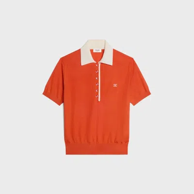 Celine Button Logo Polo Top In Orange