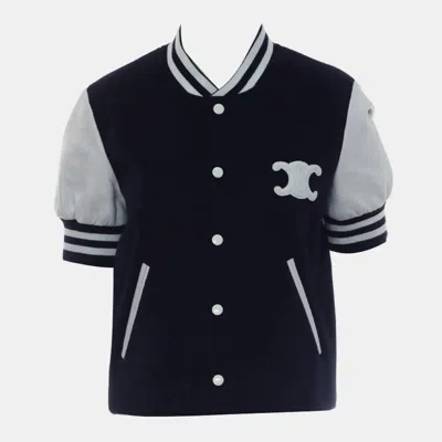 Pre-owned Celine Button Up Triomphe Jacket Fr 38 In Blue