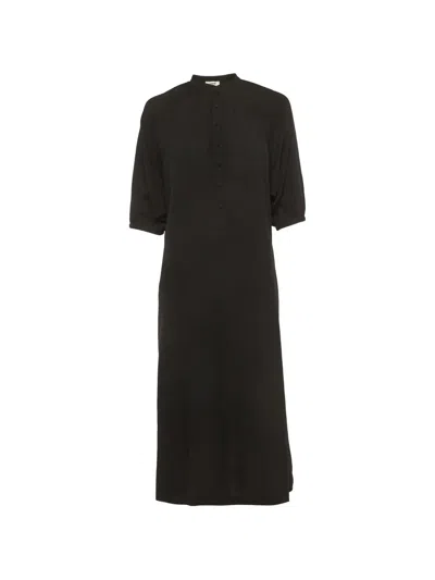 Pre-owned Celine Button-up High-neck Midi Dress In Black