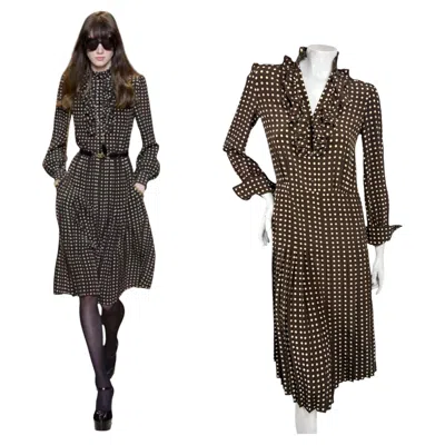 Pre-owned Celine By Hedi Slimane Fall 2020 Runway Look 15 Polka Dot Silk Dress Fr 36 In Black