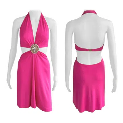Pre-owned Celine By Michael Kors S/s 2004 Runway Embellished Cutout Halter Dress In Pink