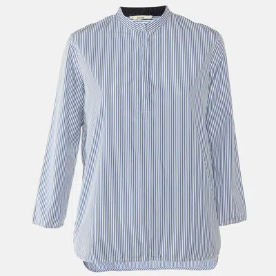 Pre-owned Celine By Phoebe Philo Blue Striped Cotton Half Placket Shirt L