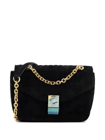 Pre-owned Celine C Bag Quilted Suede Medium Crossbody Bag In Black