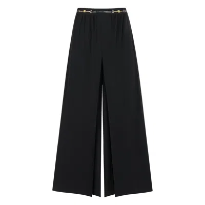 Pre-owned Celine C.1980s/90s Black Gold Logo Chain Accent Ultra Wide Leg Pleated Trousers