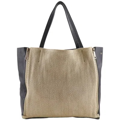 Pre-owned Celine Cabas Beige Black Linen Leather Tote Bag () In Beige, Black