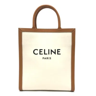 Pre-owned Celine Cabas Beige Brown Leather Canvas Handbag Shoulder Bag Tote Bag ()