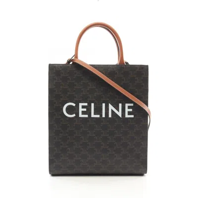 Pre-owned Celine Cabas Black Brown Coated Canvas Pvc Leather Tote Bag ()