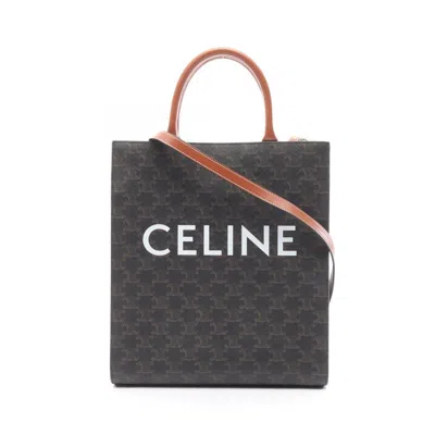 Pre-owned Celine Cabas Black Brown Coated Canvas Tote Bag () In Multi