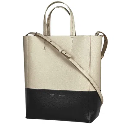 Pre-owned Celine Cabas Black Ivory Leather Shoulder Bag Tote Bag () In Multi