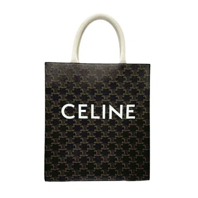 Pre-owned Celine Cabas Brown White Coated Canvas Handbag Shoulder Bag () In Brown, White