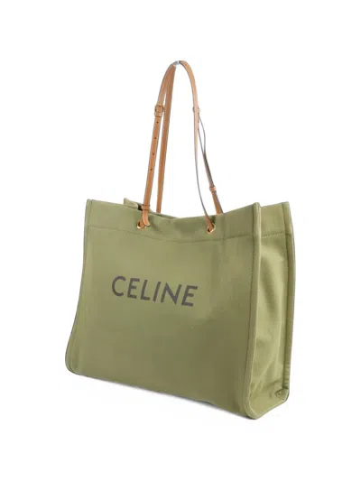 Pre-owned Celine Cabas Canvas Tote Bag In Green