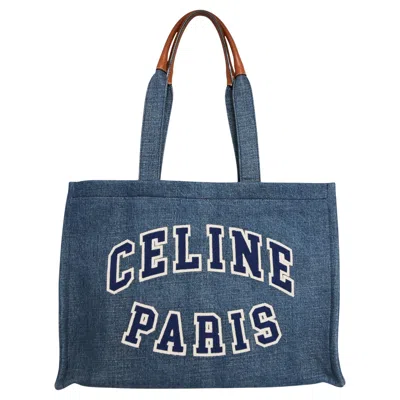 Pre-owned Celine Cabas Denim Paris Tote Bag In Purple