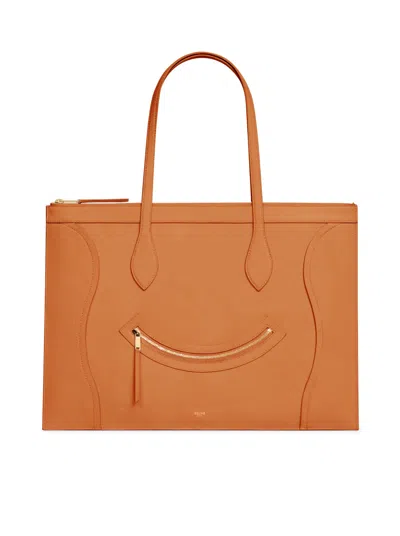 Celine Cabas Flat New Luggage In Shiny Calfskin Leather In Brown