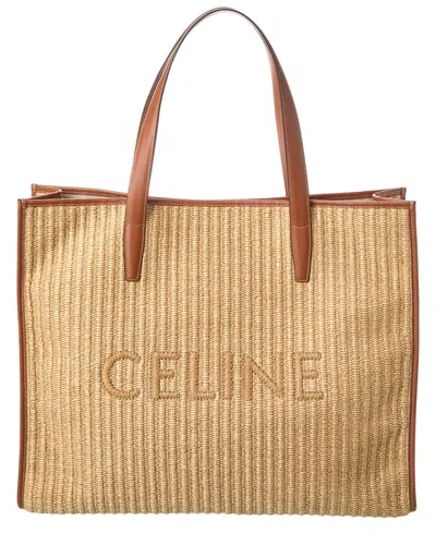 Celine Cabas Large Leather-trim Tote In Brown