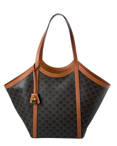 Celine Cabas Large Triomphe Canvas & Leather Tote In Brown