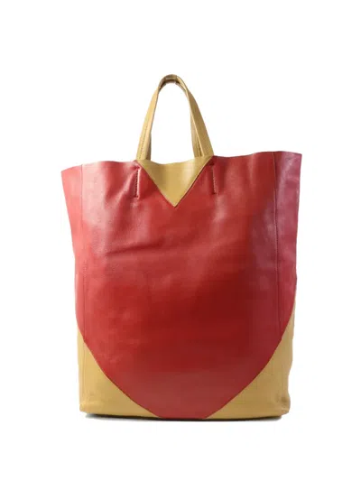 Pre-owned Celine Cabas Leather Tote Bag In Red