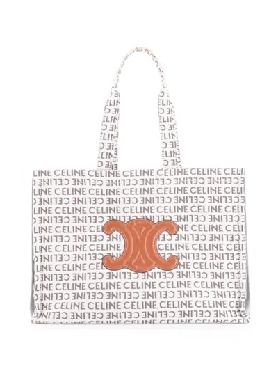 Pre-owned Celine Cabas Thais All Over Logo Jacquard Large Tote Bag In Neutral