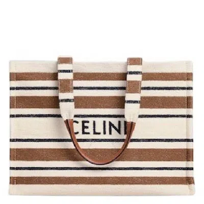 Celine Cabas Thais In Striped  Jacquard Textile In Burgundy