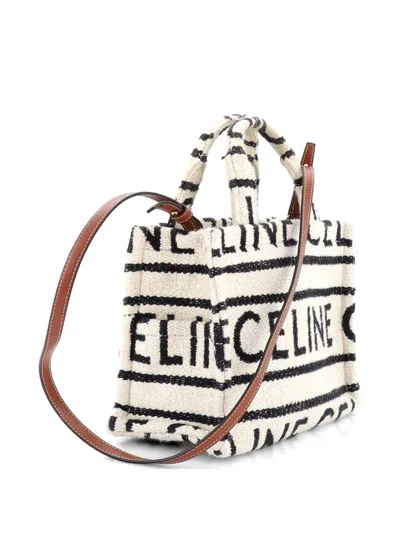 Pre-owned Celine Cabas Thais Logo All Over Textile Small Tote Bag In Neutral