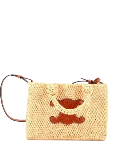 Pre-owned Celine Cabas Thais Raffia Small Tote Bag In Neutral
