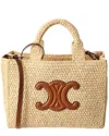 Celine Cabas Thais Small Raffia & Leather Tote In Brown