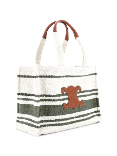 Pre-owned Celine Cabas Thais Striped Fabric Large Tote Bag In Green