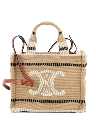 Pre-owned Celine Cabas Thais Striped Jacquard Textile Small Tote Bag In Neutral