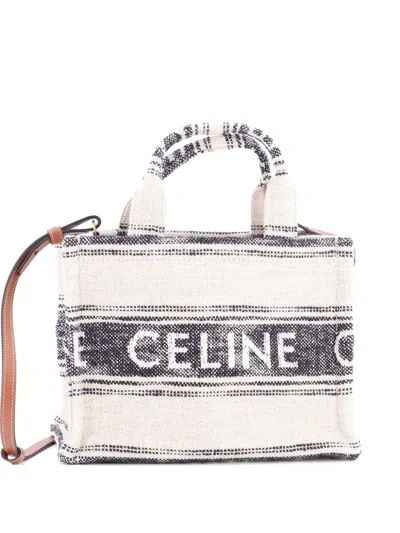 Pre-owned Celine Cabas Thais Striped Jacquard Textile Small Tote Bag In Neutral