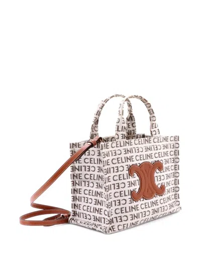 Pre-owned Celine Cabas Thais Triomphe Printed Canvas Small Tote Bag In Brown