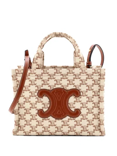 Pre-owned Celine Cabas Thais Triomphe Printed Canvas Small Tote Bag In Neutral