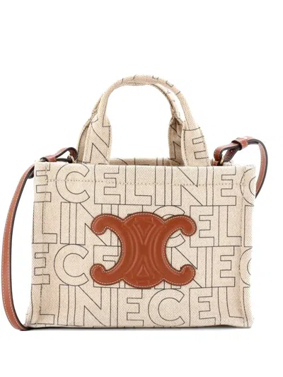 Pre-owned Celine Cabas Thais Triomphe Printed Canvas Small Tote Bag In Neutral