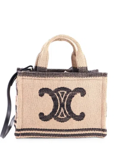 Pre-owned Celine Cabas Thais Triomphe Printed Textile Small Tote Bag In Black
