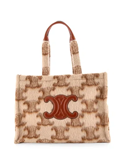Pre-owned Celine Cabas Thais Triomphe Wool Large Tote Bag In Brown