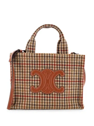 Pre-owned Celine Cabas Thais Tweed Small Tote Bag In Brown
