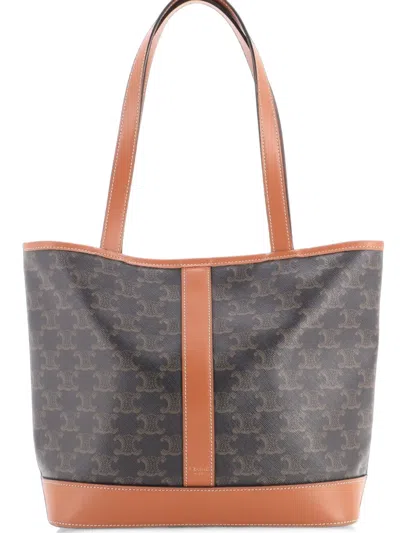 Pre-owned Celine Cabas Tote Triomphe Coated Canvas Small Shoulder Bag In Brown