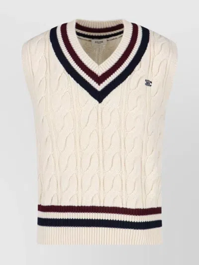 CELINE CABLE KNIT V-NECK SWEATER