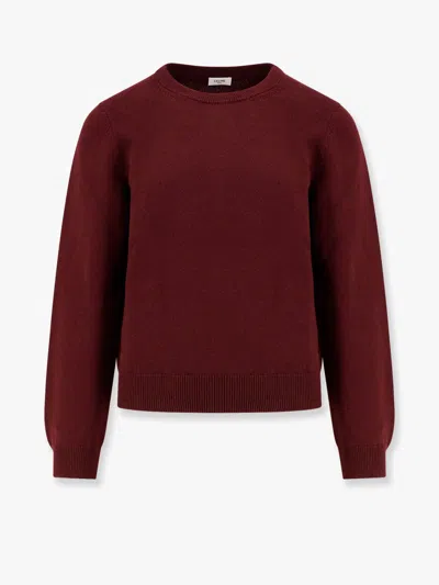 Celine Cashmere Sweater With Tonal Embroidered Design In Maroon