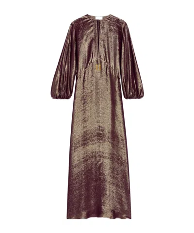Celine Caftan Dress In Lamé Silk In Purple