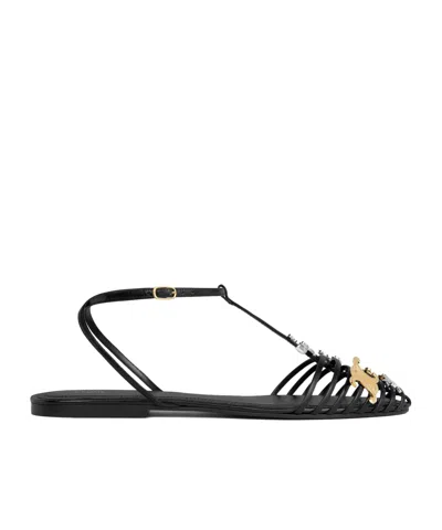 Celine Cage Flat Sandal In Goatskin In Black