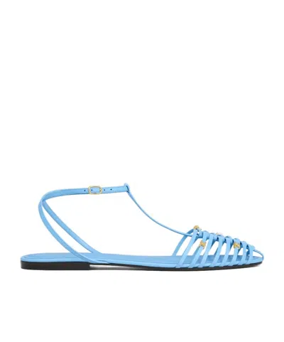 Celine Cage Flat Sandal In Goatskin In Blue