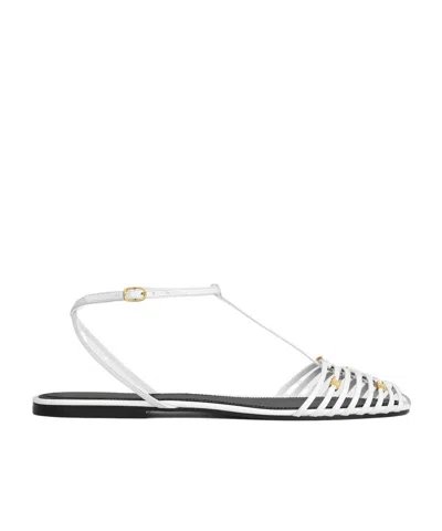 Celine Cage Flat Sandal In Goatskin In White