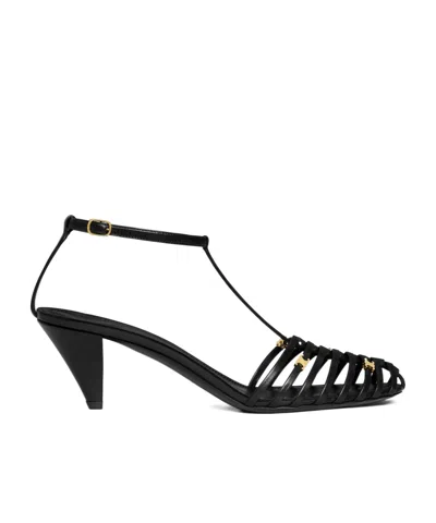 Celine Cage Heeled Sandal In Goatskin In Black