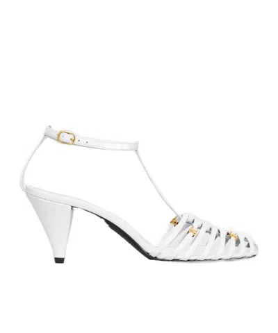 Celine Cage Heeled Sandal In Goatskin In White