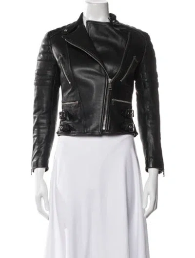 Pre-owned Celine Calf Leather Biker Jacket In Black