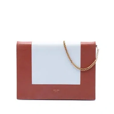 Pre-owned Celine Calf Leather Leather Frame Wallet On Chain In Brown